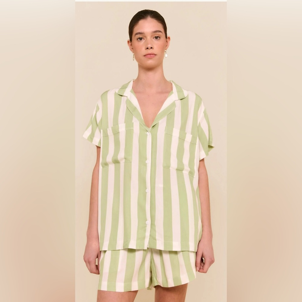 Piyama Green and White Pajama Set